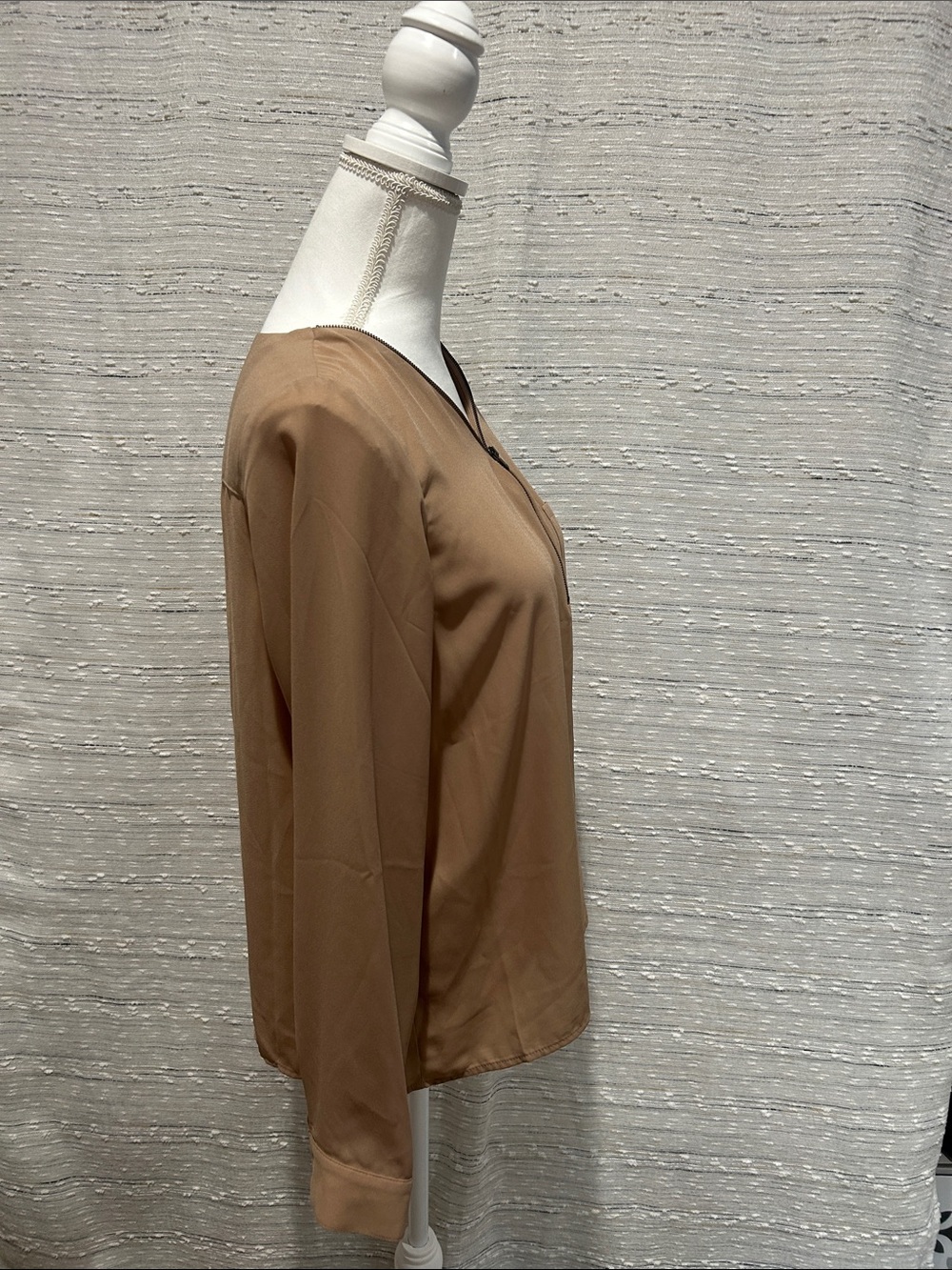 Forever 21 Tan V-Neck Zip Pullover Blouse - Picture 3 of 5